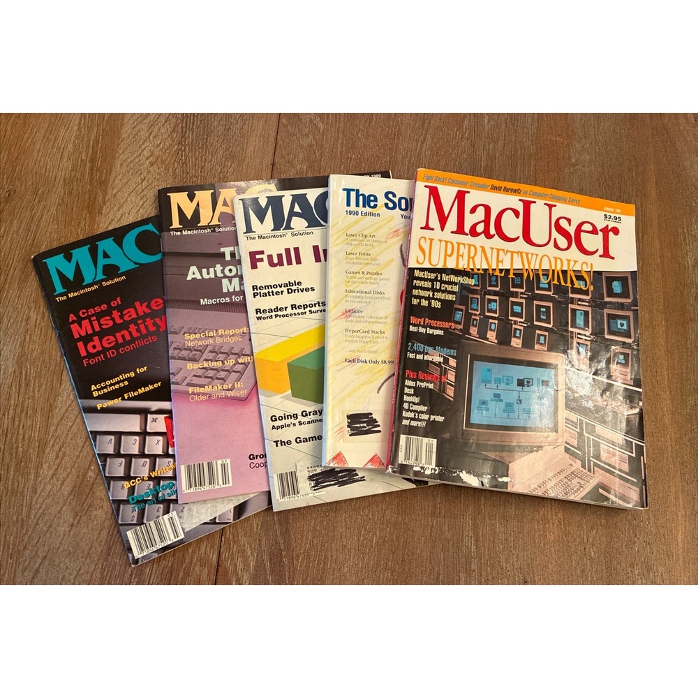Lot Of 5 VTG Magazines: 3 Macazine 89, MacUser 91, The Somak Collection Catalog